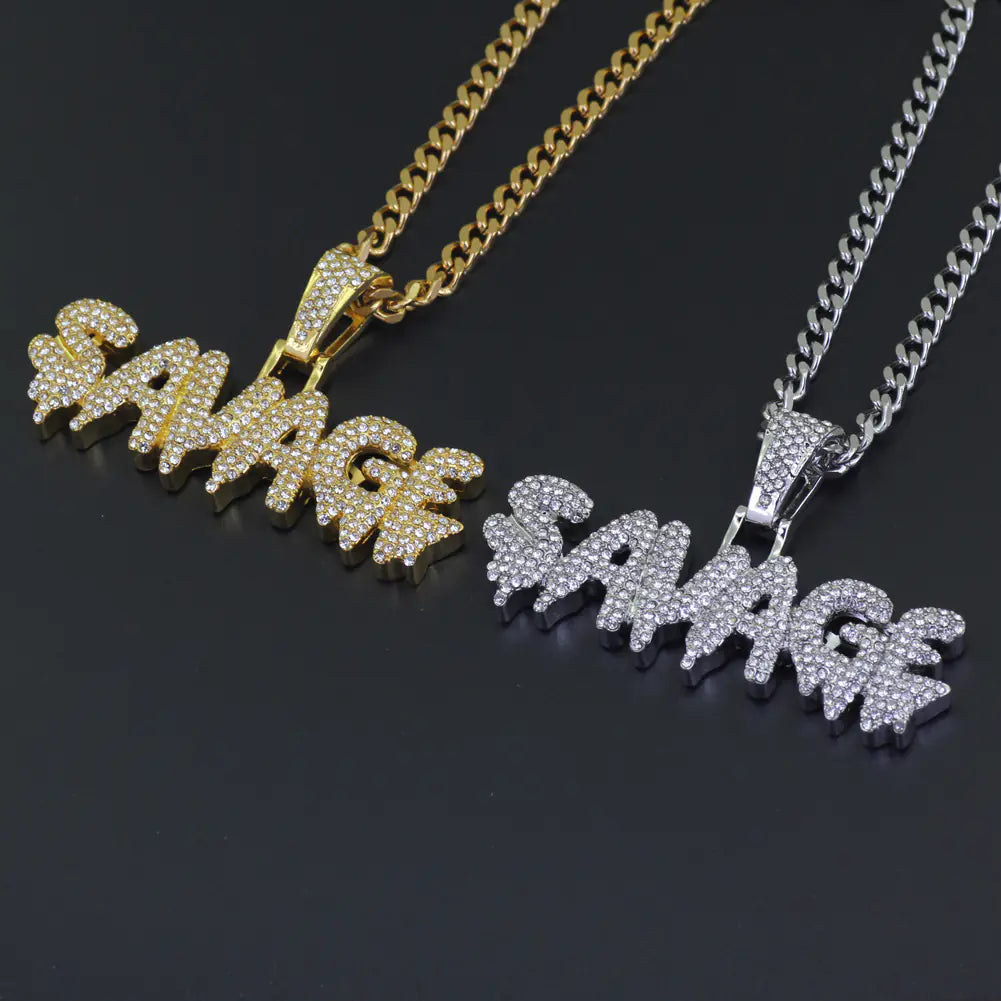 SAVAGE Letter Pendant Hip Hop Necklace Fashion Jewelry