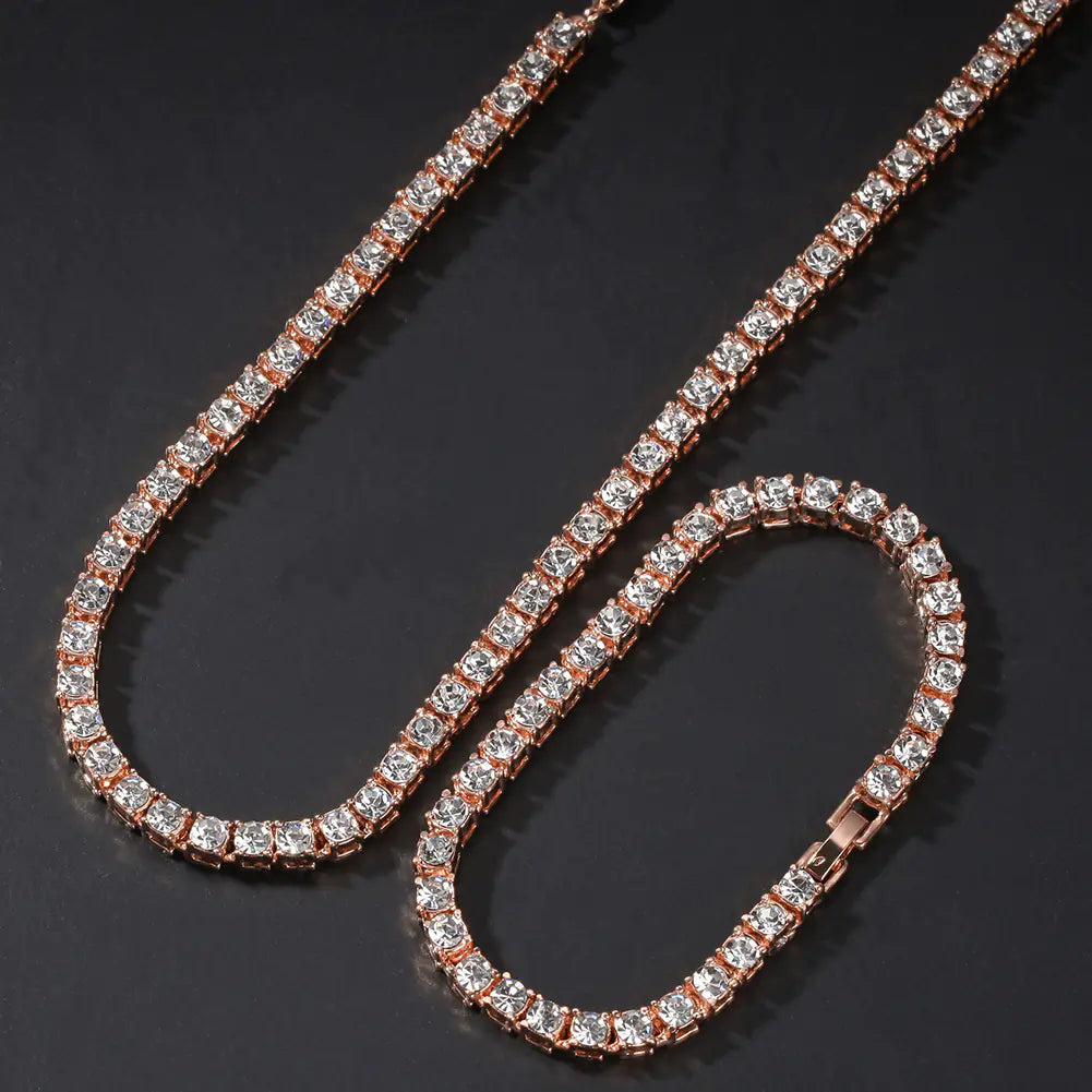 Men's Hip-Hop Single Row Alloy Necklace with Rhinestones
