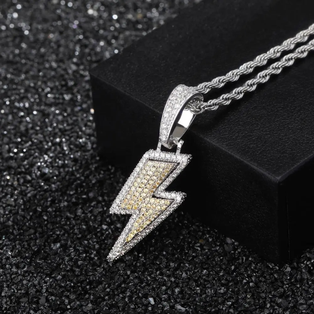 Lightning Pendant Necklace with Zircon Stones (Hip Hop Style)