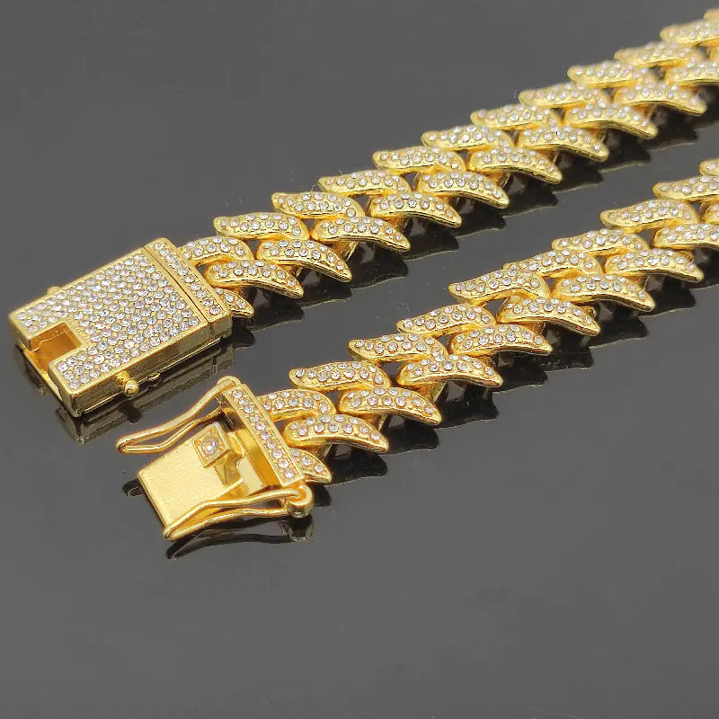 Alloy Dragon Tooth 16mm Cuban Link Hip Hop Necklace