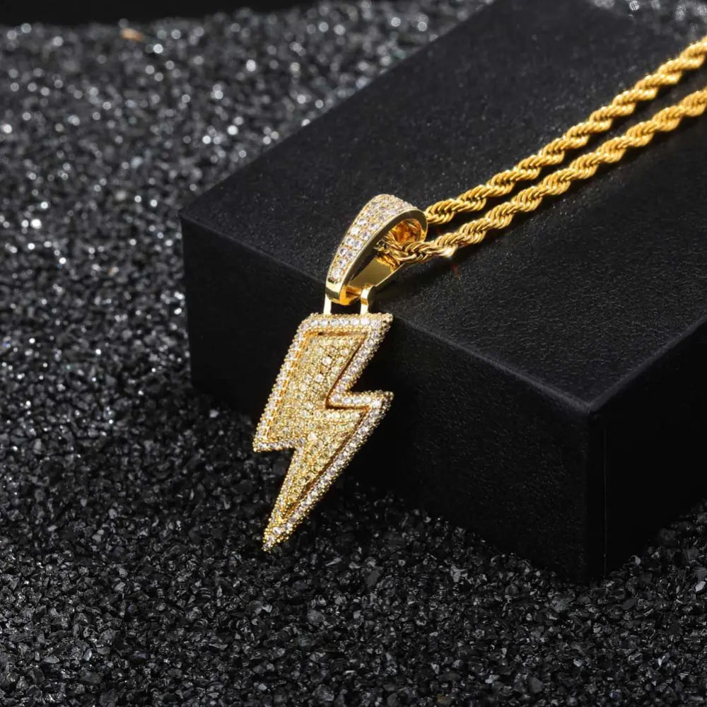 Lightning Pendant Necklace with Zircon Stones (Hip Hop Style)