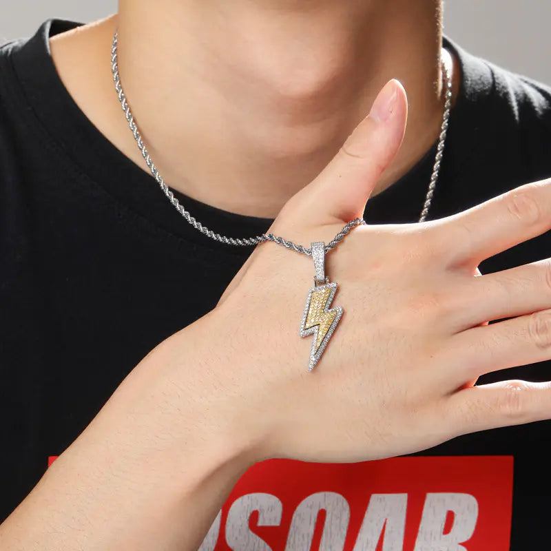 Lightning Pendant Necklace with Zircon Stones (Hip Hop Style)