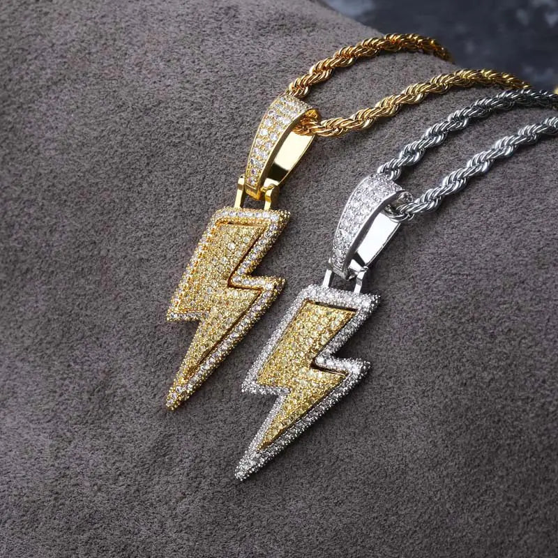 Lightning Pendant Necklace with Zircon Stones (Hip Hop Style)