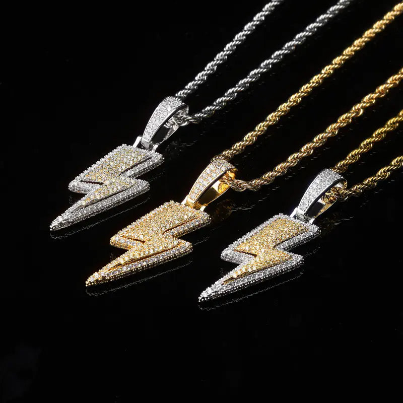 Lightning Pendant Necklace with Zircon Stones (Hip Hop Style)
