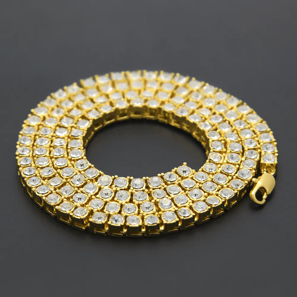 Men's Hip-Hop Single Row Alloy Necklace with Rhinestones