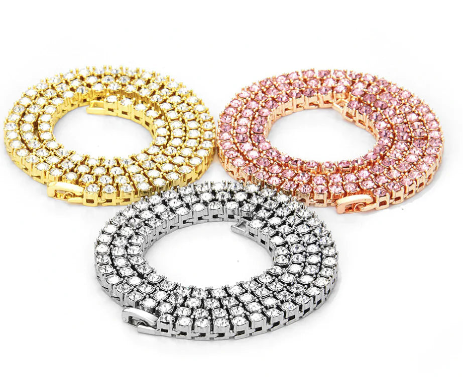 Men's Hip-Hop Single Row Alloy Necklace with Rhinestones