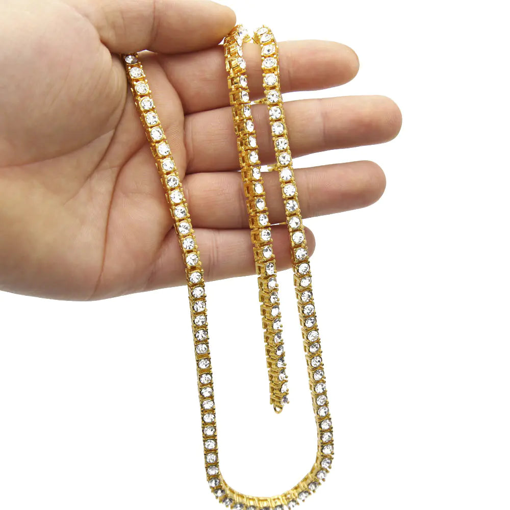 Men's Hip-Hop Single Row Alloy Necklace with Rhinestones